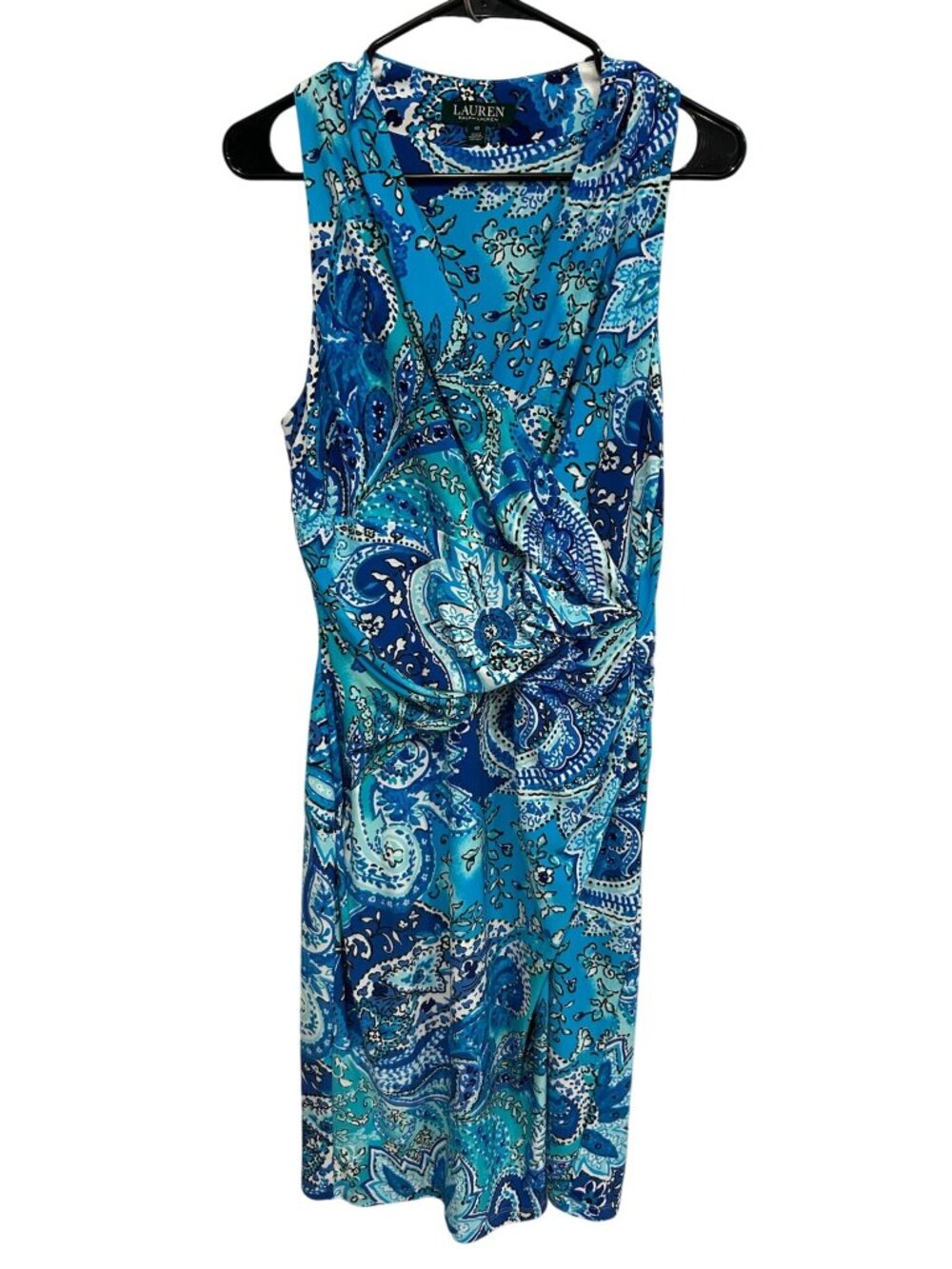Lauren Ralph Lauren 10 Blue Paisley Knee Length Surplice Dress Boho Chic